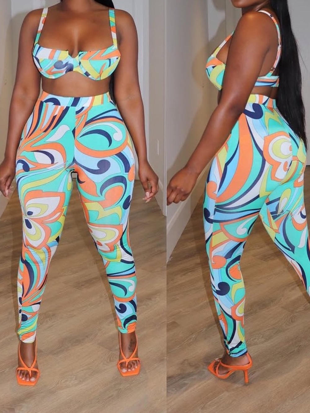 Blue Swirl High-Waist Leggings Set - Women's Printed Pants